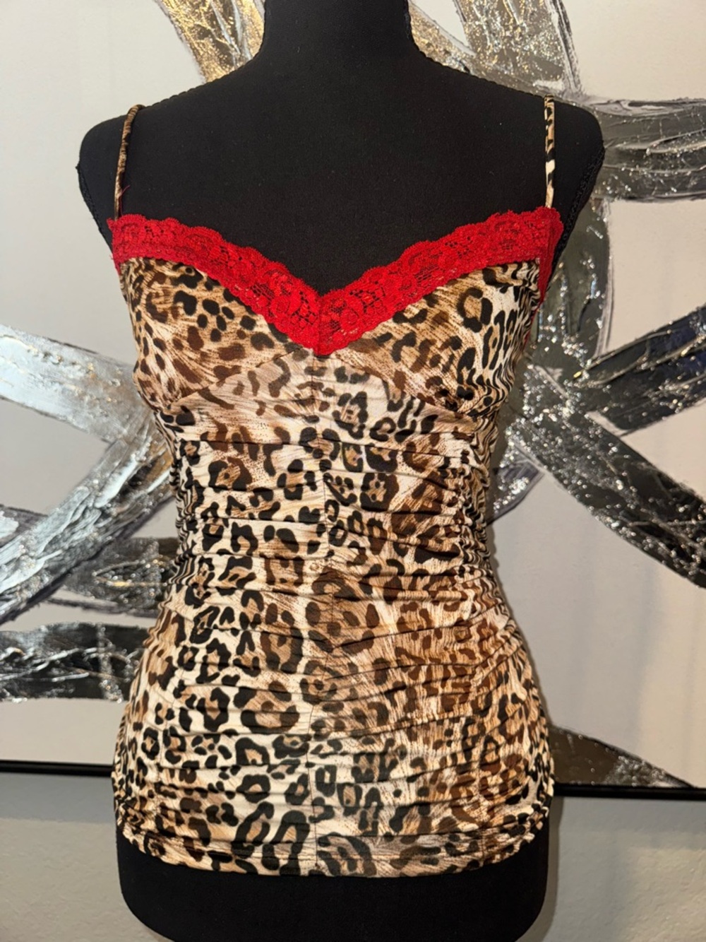 Forever 21 Beige and Brown Leopard Print Cami with Red Embroidered Label